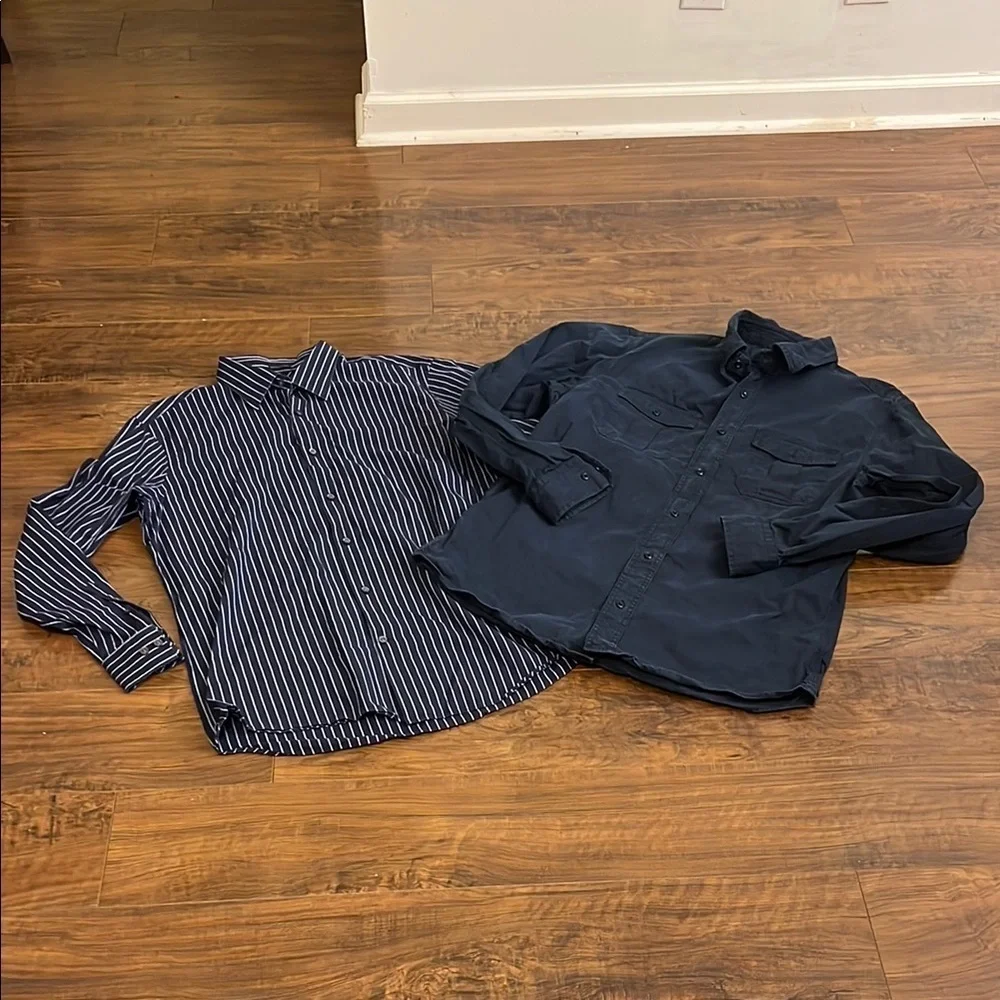 2 Banana Republic Blue and White Casual Button Down Shirt and Navy Shirt